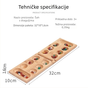 Šahovski set od gem kamenčića od bambusa, sklopni, blister pakiranje, pogodan za sve uzraste