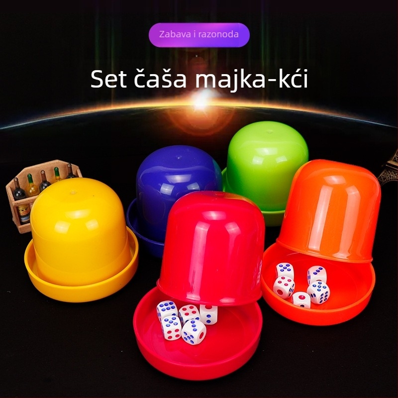 Šarena set čaša za kocke – plastika (Materijal: plastika; Pakiranje: blister; Dobna granica: 15–60; Pogodno za obiteljske proslave i barove)