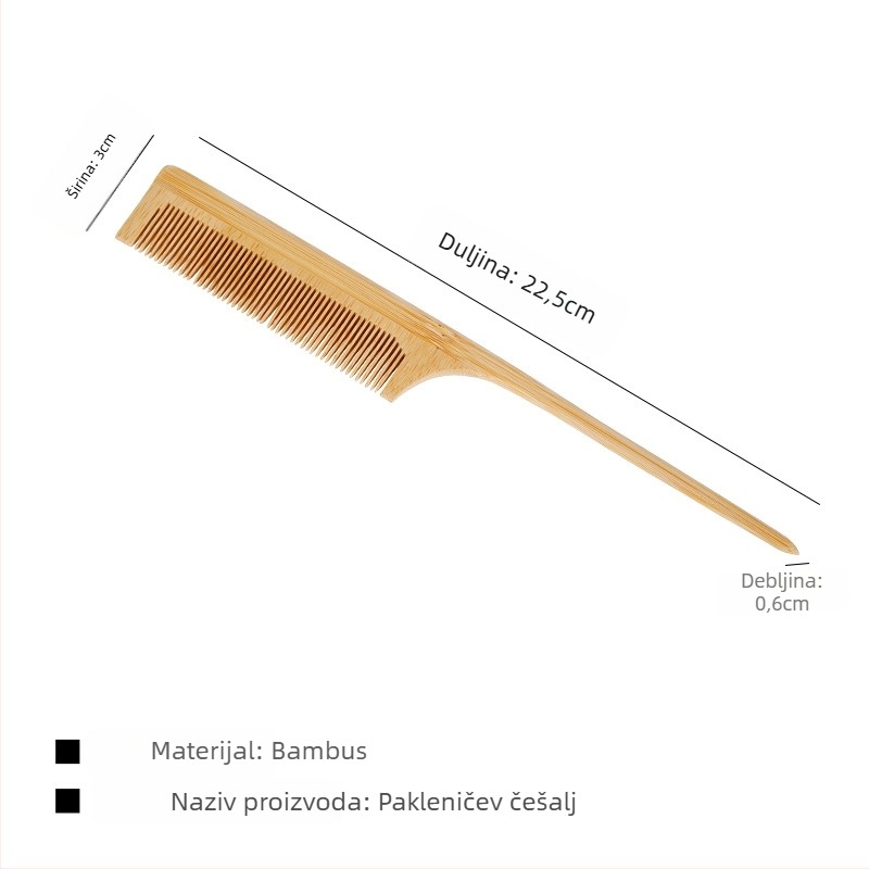 Bambusni pravokutni češalj s mogućnošću graviranja logotipa i prilagodbe, debljina 0,5 cm