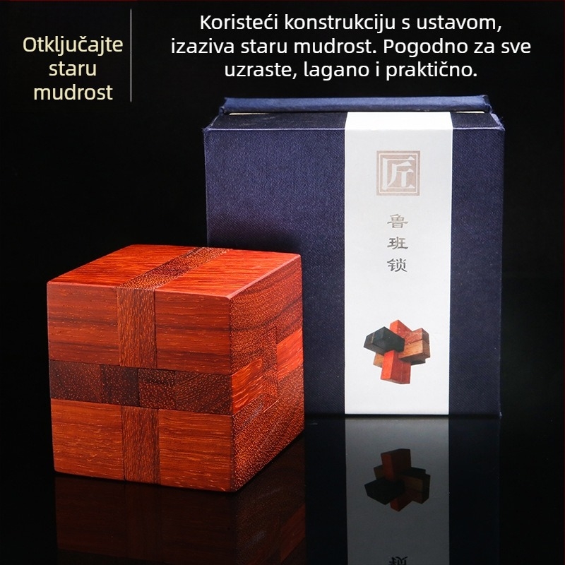 Srcolik Luban zámak (Kongming zámak) s blokovima od Redwood drveta — edukativna puzzle igra za uzrast 15–35 godina