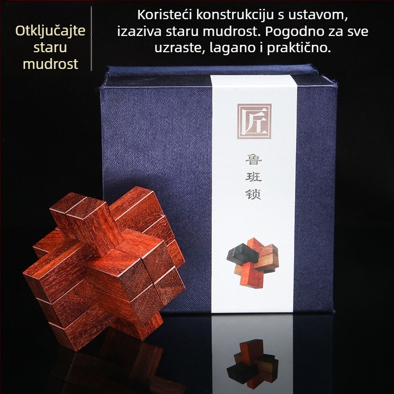 Srcolik Luban zámak (Kongming zámak) s blokovima od Redwood drveta — edukativna puzzle igra za uzrast 15–35 godina