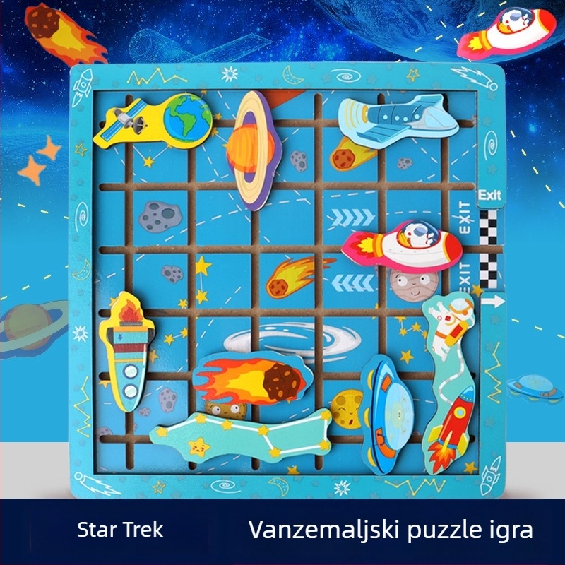 Drveni obrazovni puzzle za logičko razmišljanje, Huarong Dao, prilagodljive uzorke, za djecu 4-6 godina