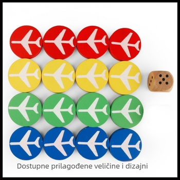 Drvena igra Flying Chess s figurama s motivom aviona – okrugli drveni komadi za igru