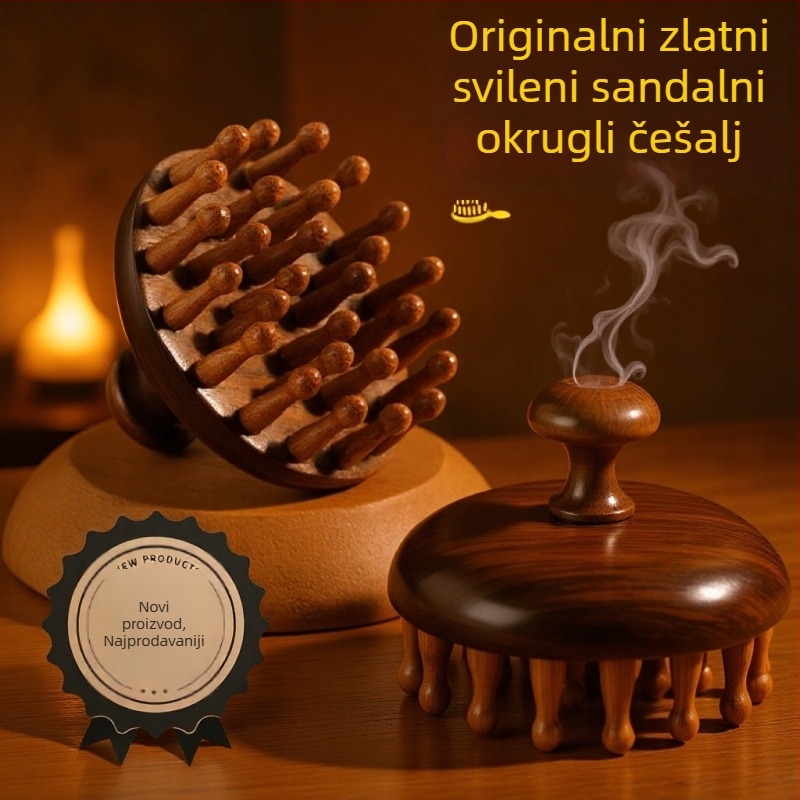 Meridijanski masažni češalj • Kružni drveni češalj za masažu vlasišta • Za korištenje na cijelom tijelu • Podrijetlo: provincija Jiangxi • Prilagodljiv