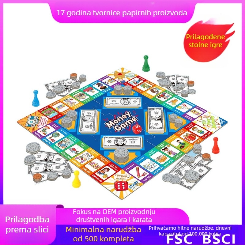 Prilagodljiv set stolnih igara s kartama, sklopivom pločom i novčanim karticama — tvrd papir izdanje, poklon kutija, za djecu 4–6 godina.