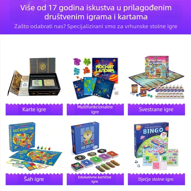 Prilagodljiv set stolnih igara s kartama, sklopivom pločom i novčanim karticama — tvrd papir izdanje, poklon kutija, za djecu 4–6 godina.