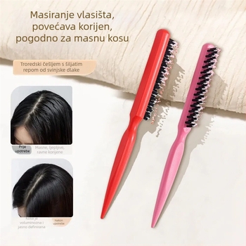 Četka za kosu s tri reda dlaka divljači za stiliziranje i večernje frizure