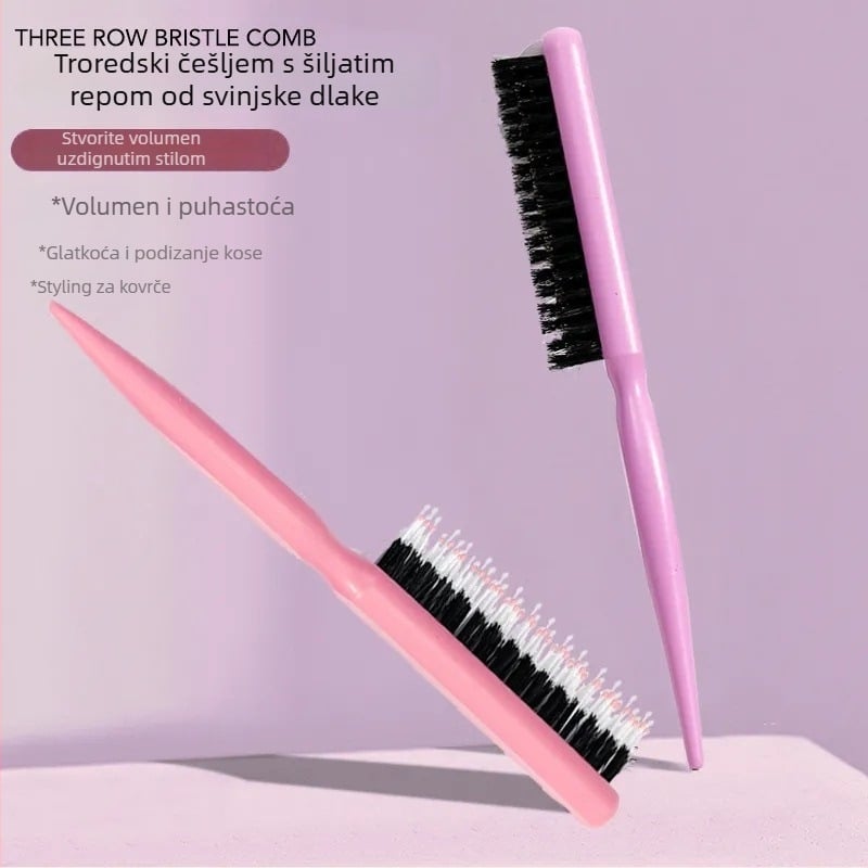 Četka za kosu s tri reda dlaka divljači za stiliziranje i večernje frizure