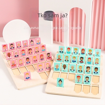 Drvena društvena igra s kartama za djecu 4–6 godina, dva igrača, potiče logičko razmišljanje i koordinaciju ruka-oka, u šarenoj kutiji