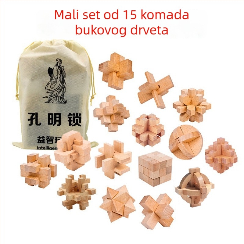 Kongming-Luban drveni puzzle-ključ, 10-dijelni bukovo drvo za kognitivni razvoj, uzrast 7–14, Ding Ci