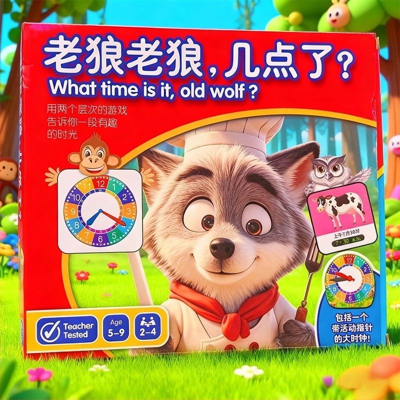 Old Wolf, Old Wolf, What Time Is It? Stolna igra s kartama za obitelj – edukativna, papirnata; Kategorija: Karte za stolnu igru; Dob: 4–14 godina