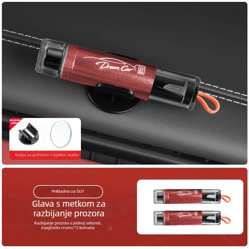 Sigurnosni čekić za auto staklo, kompatibilan s Xiaomi Su7/Yu7 – 2-u-1 alat za spašavanje, unutarnja dodatna oprema