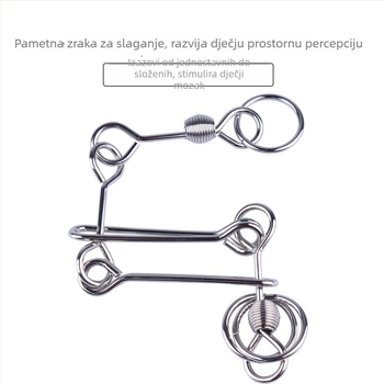 Kovinski glavolom s pet lanaca – edukativna igra za djecu 7–14 godina (Kongming-brava)