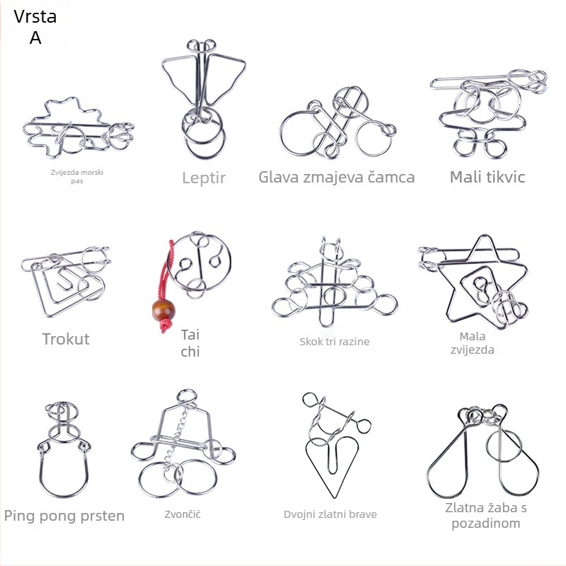 Čelična slagalica s devet lanaca: 12-djelni set, za uzrast 4–6 godina, mogućnost prilagodbe logotipa