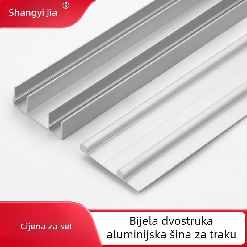 Sustav vodilica za plakar s gornjom i donjom tračnicom, aluminijska legura, oksidirani završni sloj, model A0032, tih rad