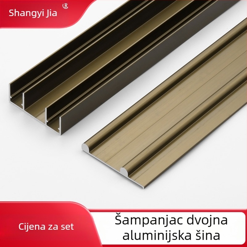 Sustav vodilica za plakar s gornjom i donjom tračnicom, aluminijska legura, oksidirani završni sloj, model A0032, tih rad