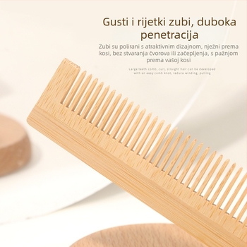 Čvrsti drveni barber češalj s zaobljenim zubima, nježan prema vlasištu. Značka: HUAXIN; Materijal: čvrsto drvo; Uvoz: Ne; Obrada/Prilagodba: Nijedna; Ovlaštena privatna marka: Da