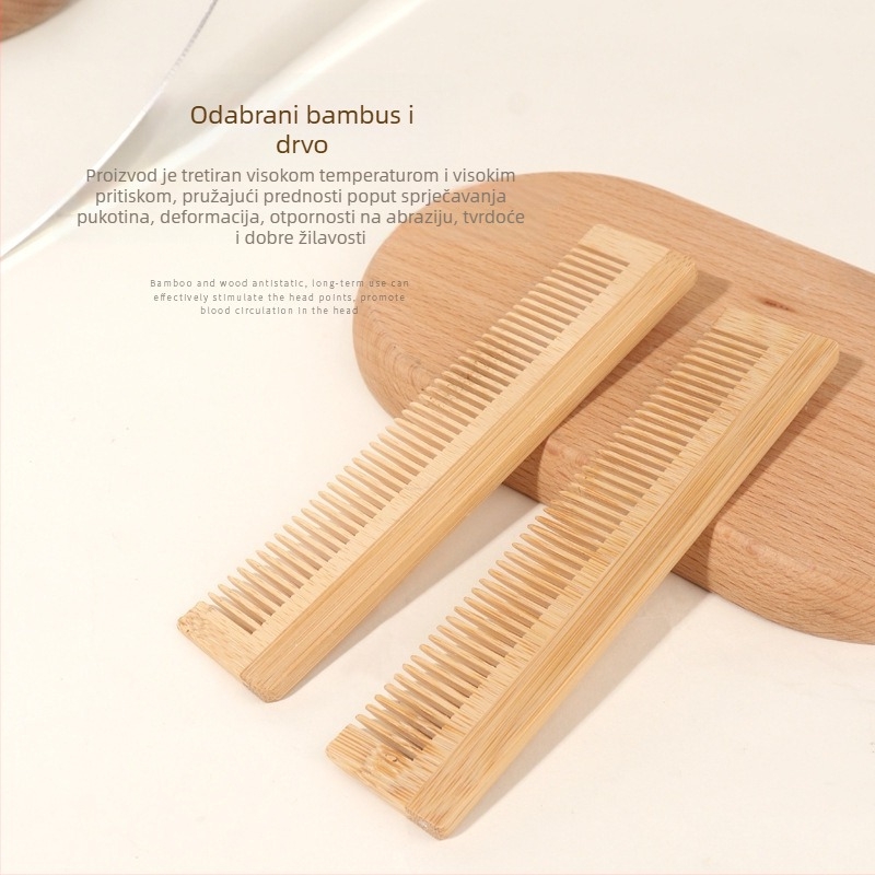 Čvrsti drveni barber češalj s zaobljenim zubima, nježan prema vlasištu. Značka: HUAXIN; Materijal: čvrsto drvo; Uvoz: Ne; Obrada/Prilagodba: Nijedna; Ovlaštena privatna marka: Da