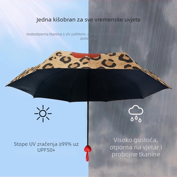 Dječji kišobran s Cherry Leopard otiskom, sunčani kišobran s 8 rebara, ručno otvaranje i zatvaranje, UPF iznad 50, poliester 190T