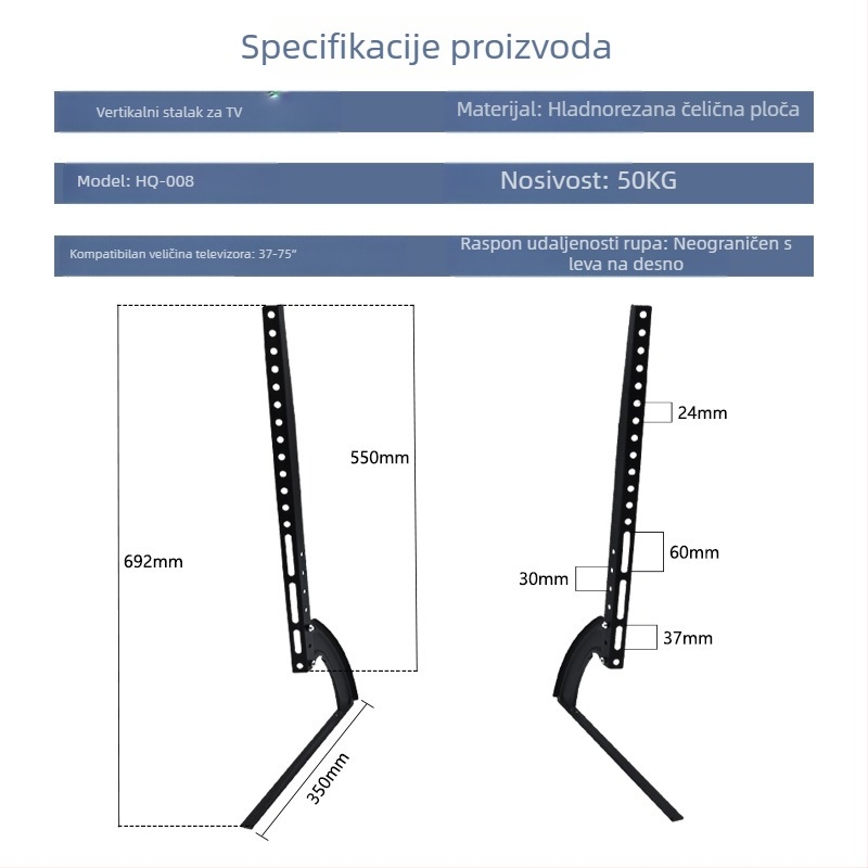 HQ-008 LCD TV stalak | Čelični nosač | Nosivost preko 15 kg | Mehaničko upravljanje | Nije namijenjeno za zidnu montažu