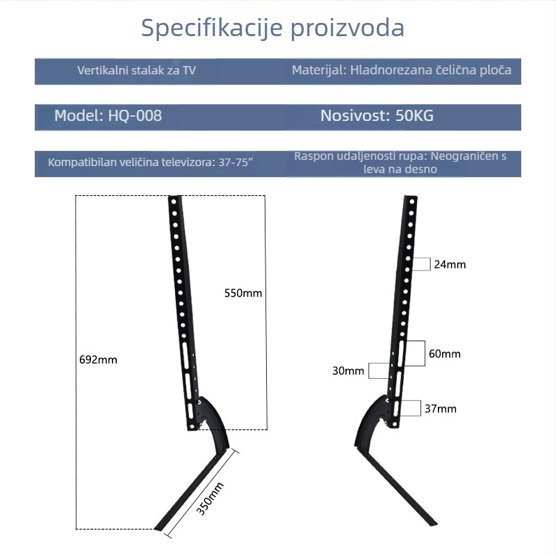 HQ-008 LCD TV stalak | Čelični nosač | Nosivost preko 15 kg | Mehaničko upravljanje | Nije namijenjeno za zidnu montažu
