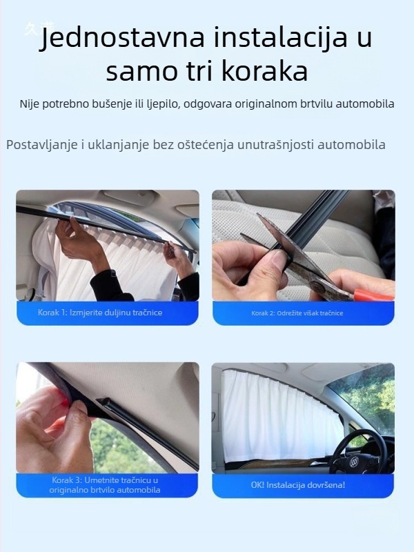 DIY komplet auto sjenila s ugrađenom vodilicom za klizanje, kukicama i kopčama, ograničivač