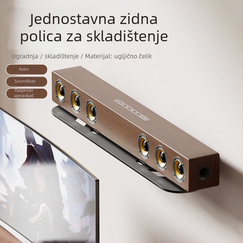 Zidna polica od ugljičnog čelika, vakuumsko pričvršćivanje, moderni minimalistički stil, 1 sloj