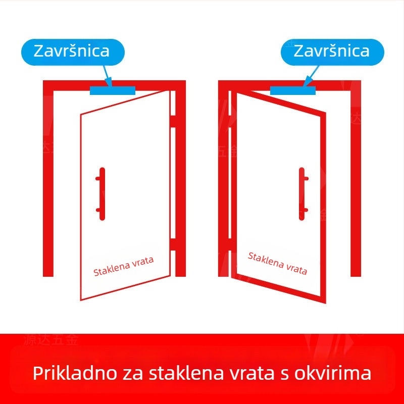 Stoper za staklena vrata XWD, aluminijska legura, jednosmjerni ublaživač udara za vanjska vrata