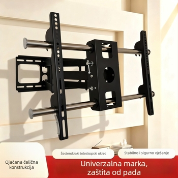 Universalni zidni nosač za televizor s teleskopskim i rotirajućim rukama, podesivim nagibom, čelična konstrukcija, kompatibilan sa pametnim televizorima.