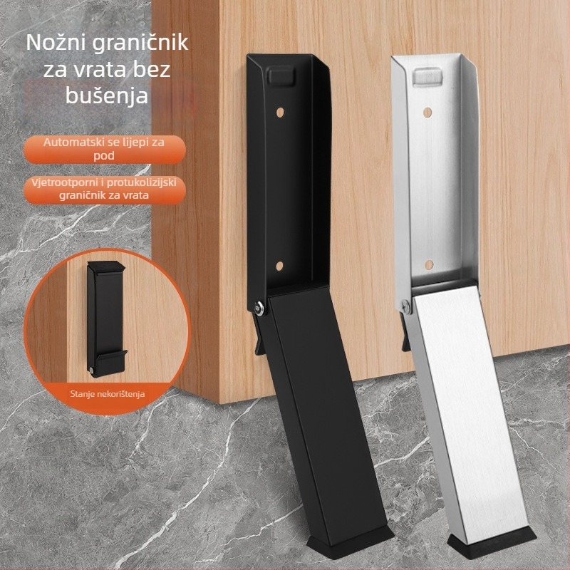 Metalni vrata bez bušenja, nogom pokretan, nehrđajući čelik, sklopni magnetski držač vrata, otporan na vjetar i klizanje