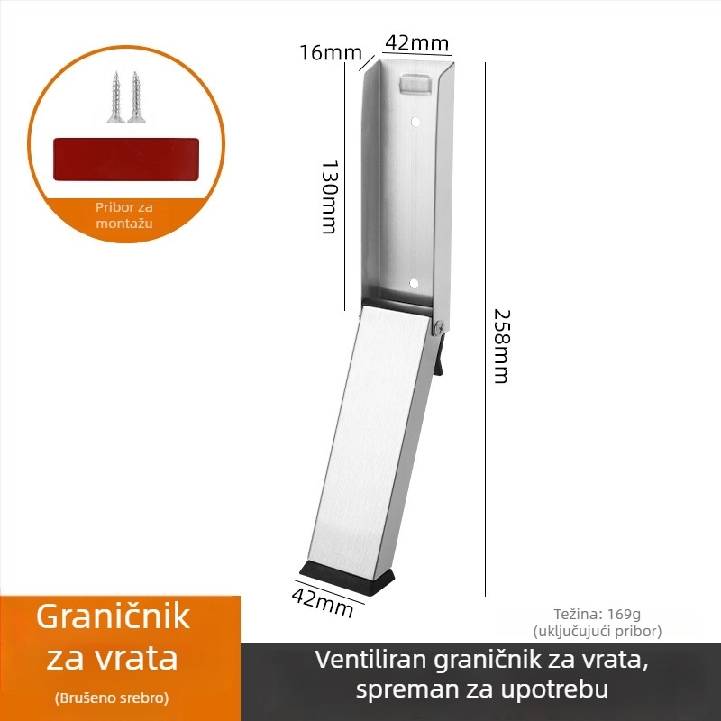 Metalni vrata bez bušenja, nogom pokretan, nehrđajući čelik, sklopni magnetski držač vrata, otporan na vjetar i klizanje