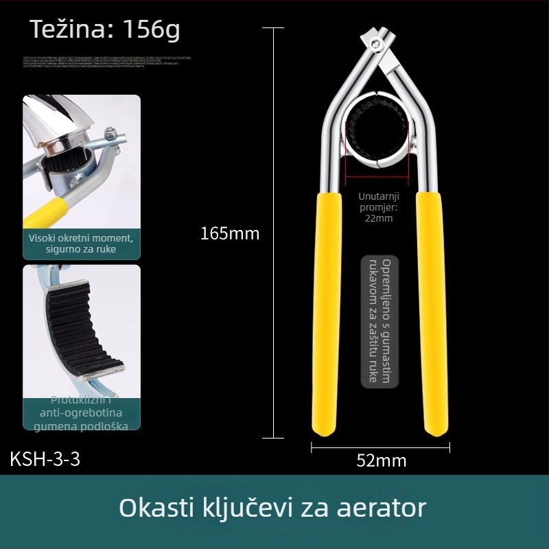 Višenamjenski ključ aeratora slavine – alat za demontažu filtra, odvijač za otpuštanje izlijeva kuhinjskog sudopera, karbonska čelika / cink legura