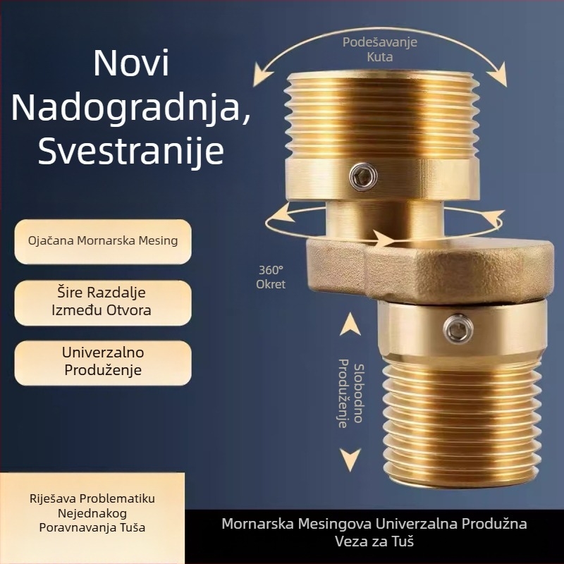 Bakrena tuš slavina s podesivim ekscentričnim kutem i promjenljivim promjerom zavojne miješalice, nagnuti spoj