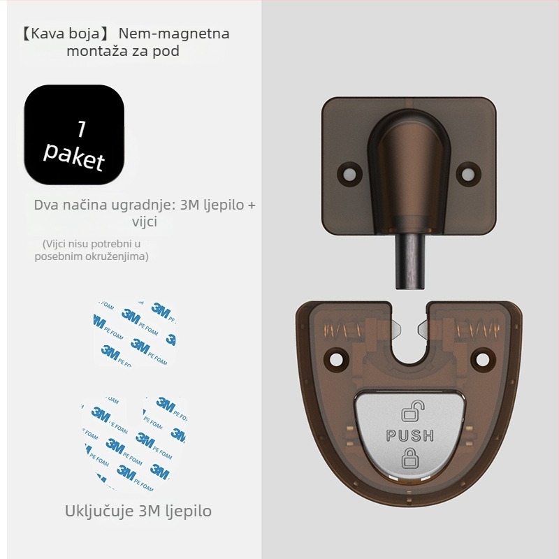 Vrata usisavač: otporno na vjetar, bez bušenja, nevidljiv kupaonski zatvarač, mehanički tiho, podno montiranje. Model Lts-jymc808. Materijal ABS+POM+3M ljepilo+ metalni dodaci. Mat završna prozirna površina. Ručno upravljanje