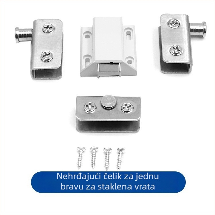 Asabie plastični i čelični držač vrata za staklene vitrine – nevidljivi udarac-povratnik s magnetskim opružnim mehanizmom, unutarnja uporaba, moderan minimalistički dizajn, jednostavan i dvostruki dodir
