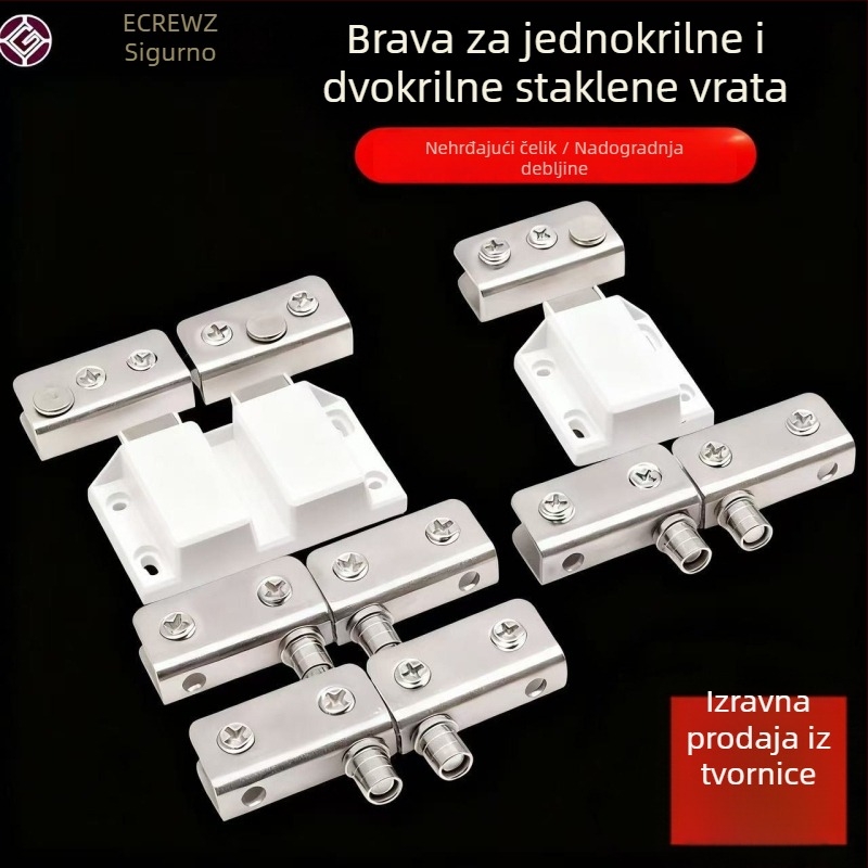 Asabie plastični i čelični držač vrata za staklene vitrine – nevidljivi udarac-povratnik s magnetskim opružnim mehanizmom, unutarnja uporaba, moderan minimalistički dizajn, jednostavan i dvostruki dodir