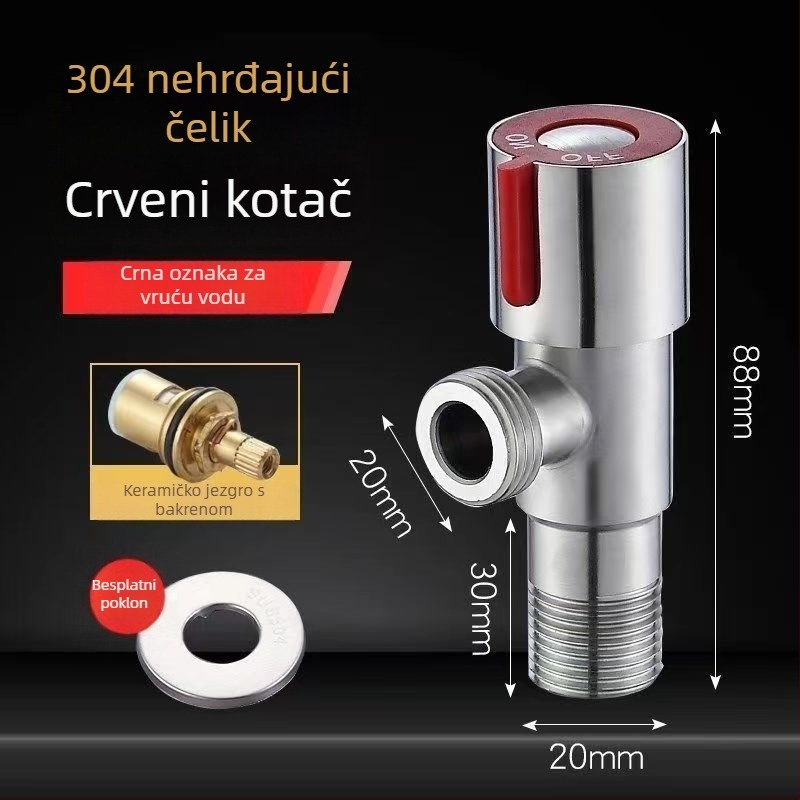 Bakarni četverportni kutni ventil za toplu i hladnu vodu, ručna ugradnja, radni tlak 1.0 MPa, moderni minimalistički stil