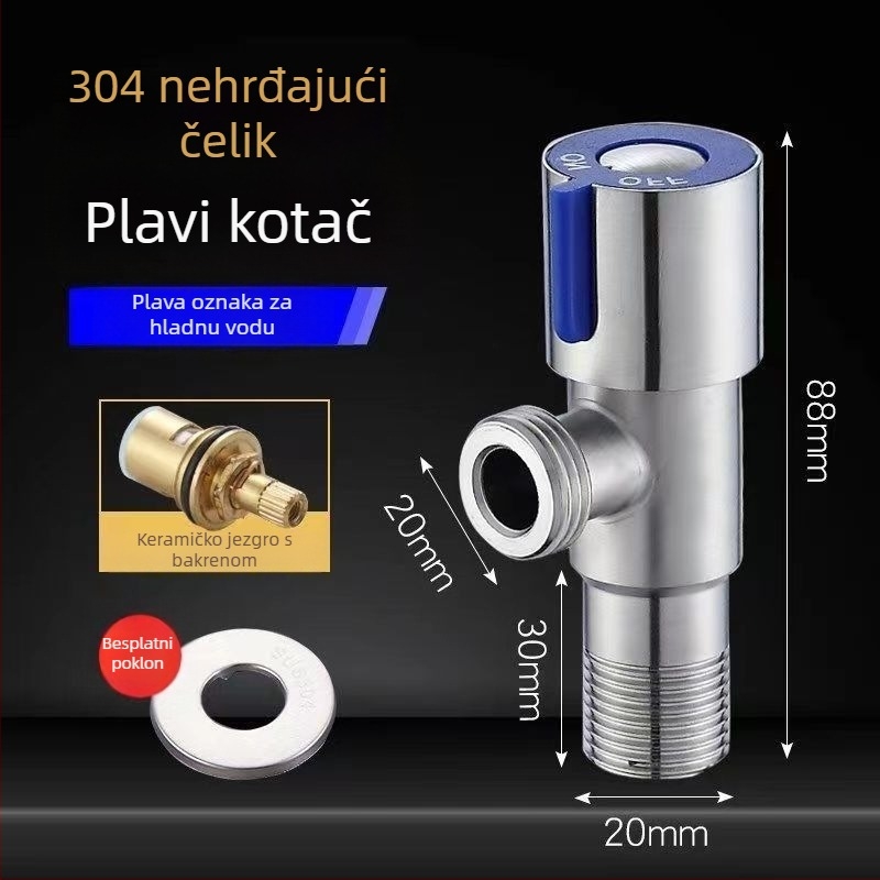 Bakarni četverportni kutni ventil za toplu i hladnu vodu, ručna ugradnja, radni tlak 1.0 MPa, moderni minimalistički stil