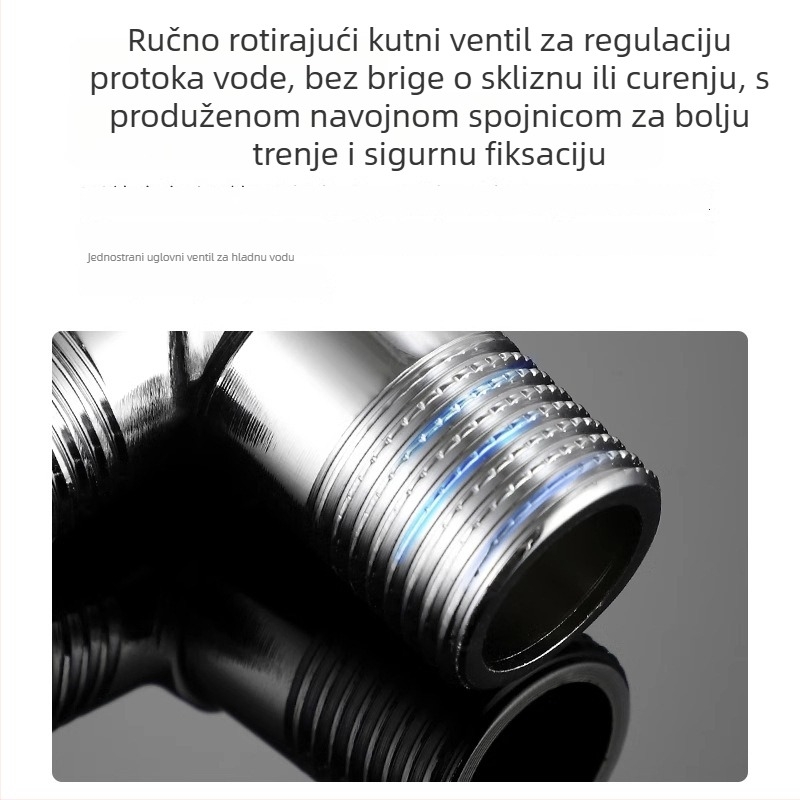 Jomoo kutni ventil, bakreno tijelo, jedan ulaz, dva izlaza, za hladnu i toplu vodu, zidni priključak, unutarnji promjer 4 mm, radni tlak 100, model 74097-156