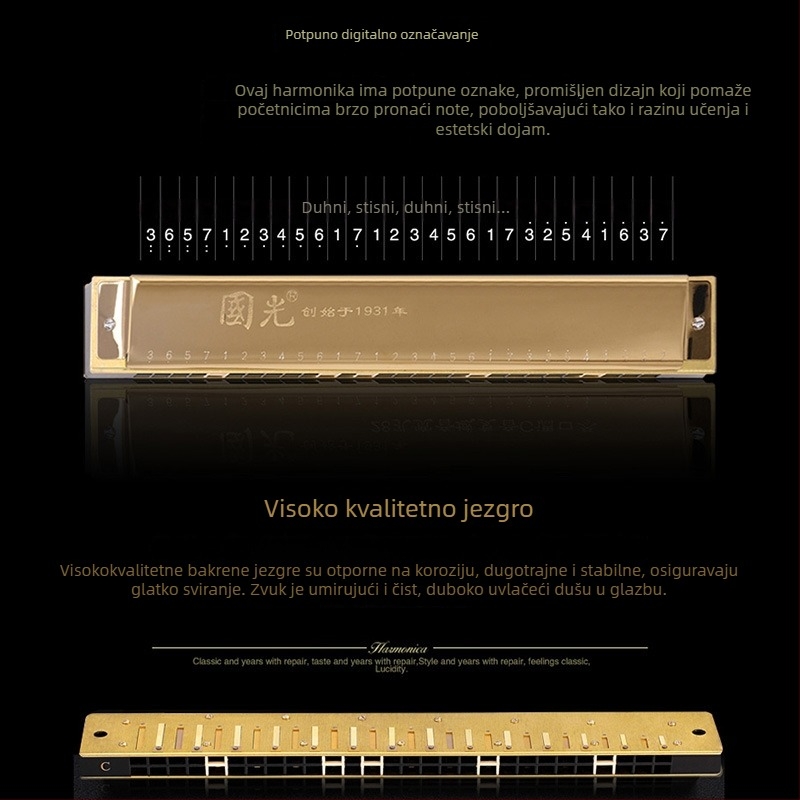Guoguang harmonika, 28 rupa, širokog raspona, polifonička, ton C, model GG28A-1/2/3