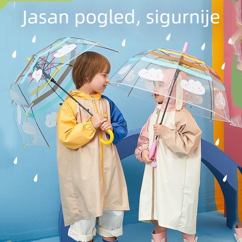 Dječji prozirni kišobran s dugim drškom, marka Mefine/Mingjia, tkanina krova TPE