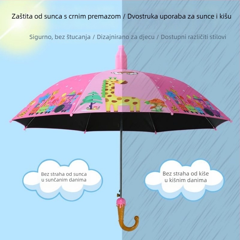 Dječji kišobran s sigurnošću protiv odbijanja za osnovnu školu, kiša ili sunce, 8 čeličnih rebara, UPF50+, ručno otvaranje, automatsko zatvaranje