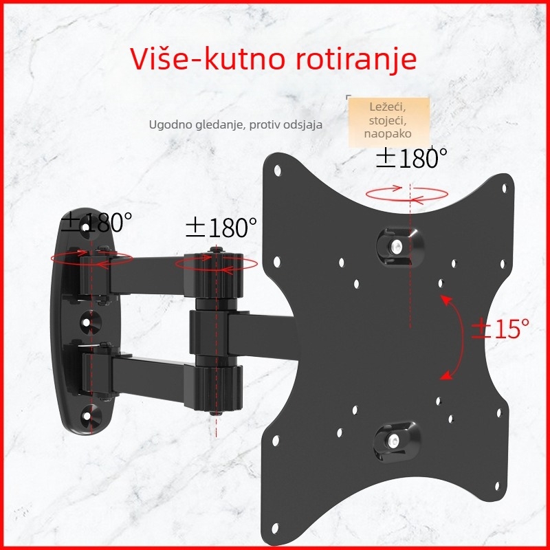 Zidni nosač za TV s teleskopskom rotacijom, ručno upravljanje, model MA3270, hladno valjani čelik, nosivost do 15 kg