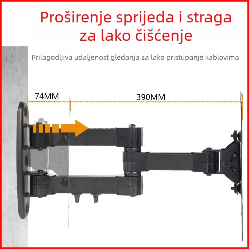 Zidni nosač za TV s teleskopskom rotacijom, ručno upravljanje, model MA3270, hladno valjani čelik, nosivost do 15 kg