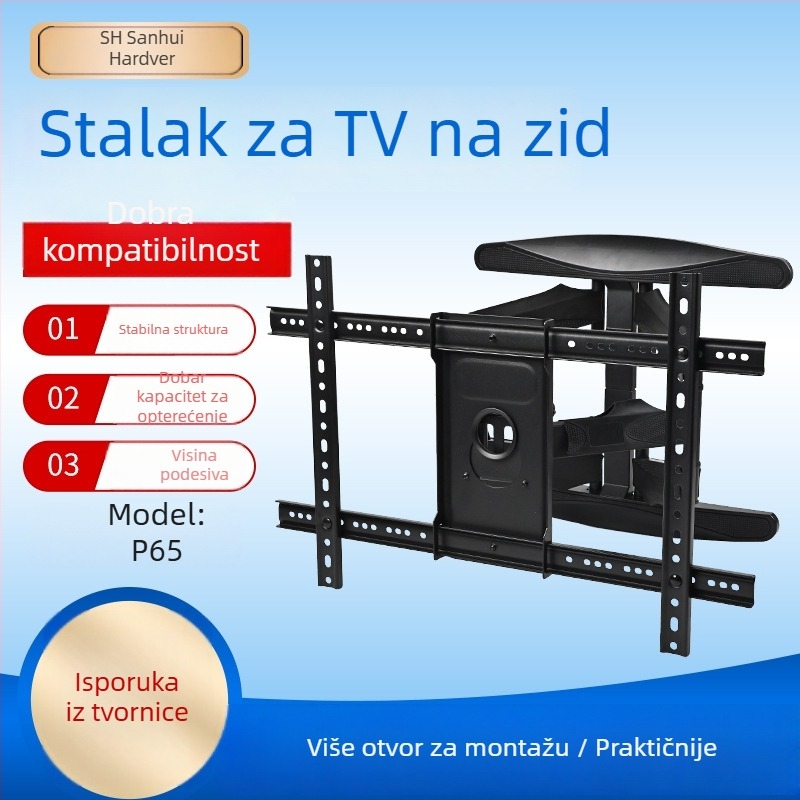 Univerzalni zidni nosač za televizor, okretni teleskopski ram, proširivi, od hladno valjanog čelika