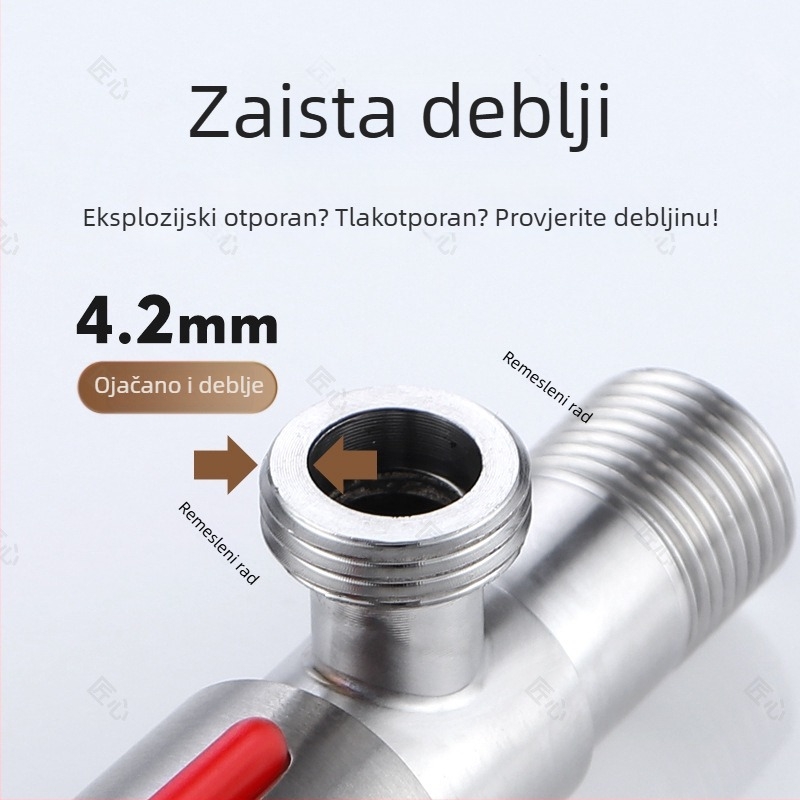 304 nehrđajući čelik kutni ventil, troputni ventil otporan na eksplozije za toplu i hladnu vodu, ručna montaža, neto težina 0,16 kg