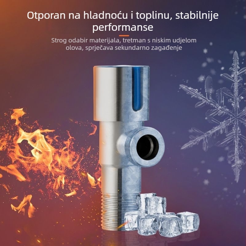 Kutni ventil od 304 nehrđajućeg čelika, navojni spoj, 20 mm priključak, radni tlak 0.8, pogodan za vodovodnu slavinu