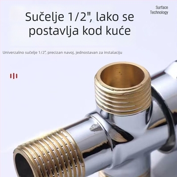 Bakreni kutni ventil, zidni, troputni s dvostrukim izlazom, unutarnji promjer 4 točke, radni tlak do 15 kg