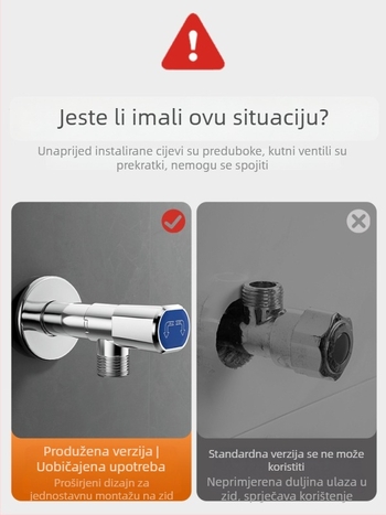 Bakreni trokutasti ventil za bojler s učvršćenim produženim spojem i ventilom u obliku osmerokuta