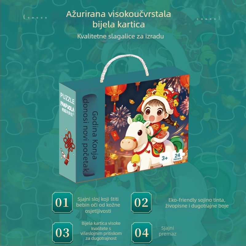 Puzzle Godine Konja — ravna papirnata slagalica za slaganje, za djecu 7–14 godina, početnik, 60 minuta, u poklon kutiji